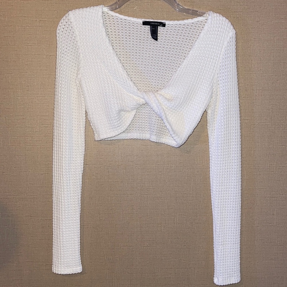 White twisted crop long sleeve